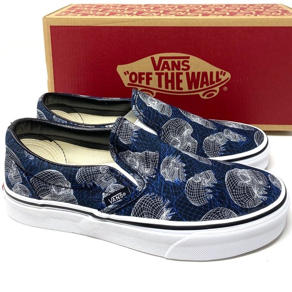 VANS Women Size VN0A33TB9IB Classic Slip On Wireframe Skull Black Canvas Sneaker - Picture 2 of 10